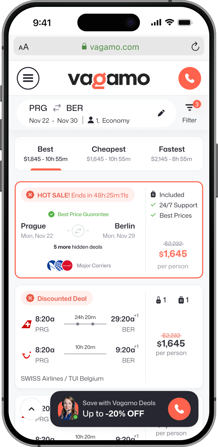 Redesigned Vagamo search results on mobile